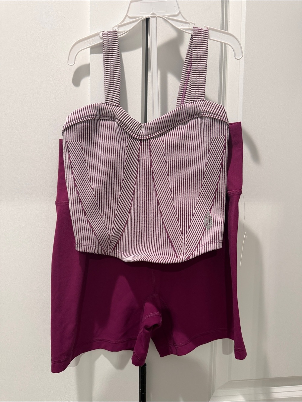 FP Movement by Free People Pink Striped Bustier Tank AND biker shorts